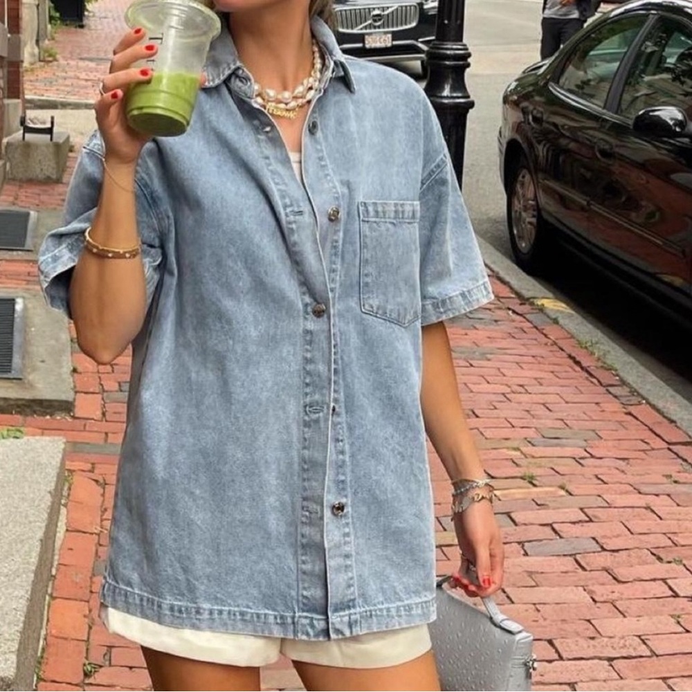 ISO-Parke Denim Short Sleeve Button Down Shirt